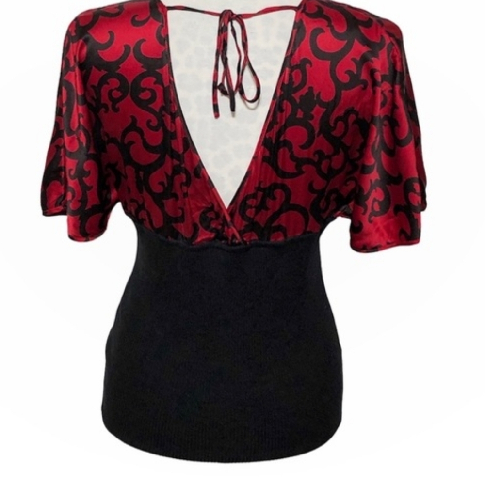 Bebe Red and Black Patterned Blouse - image 6